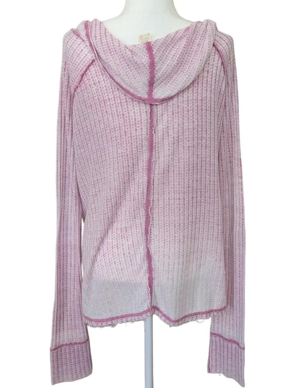 Free People Wildcat Washed Mauve Pink Boho Thermal Long Sleeve Top Size Large